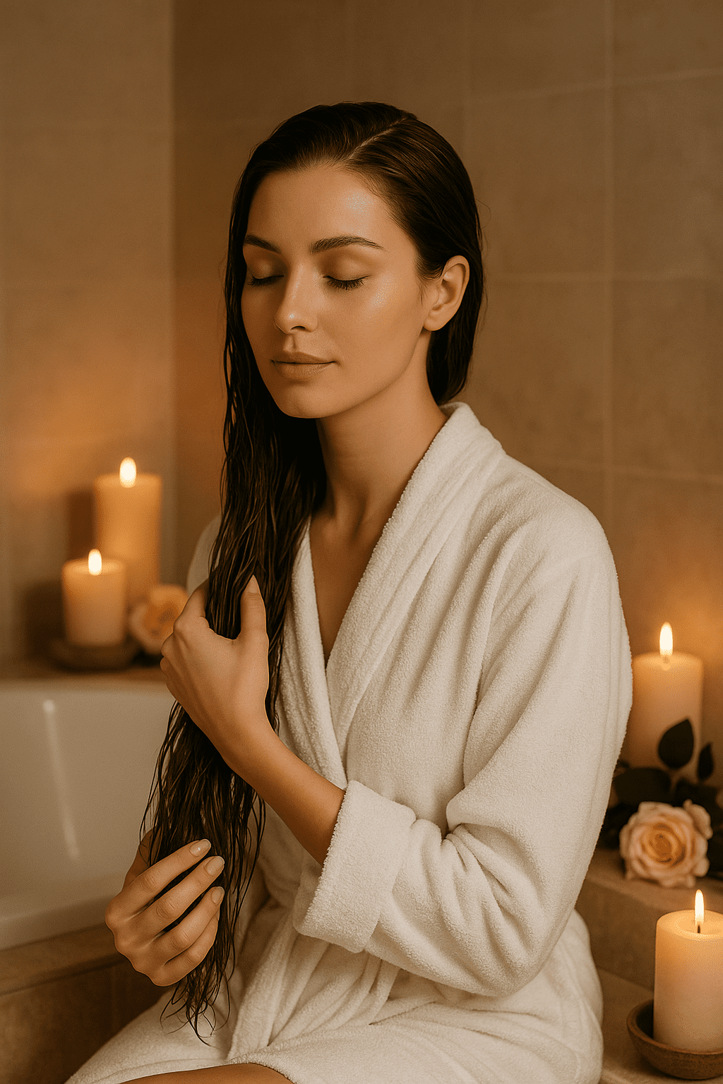 Model with hair products